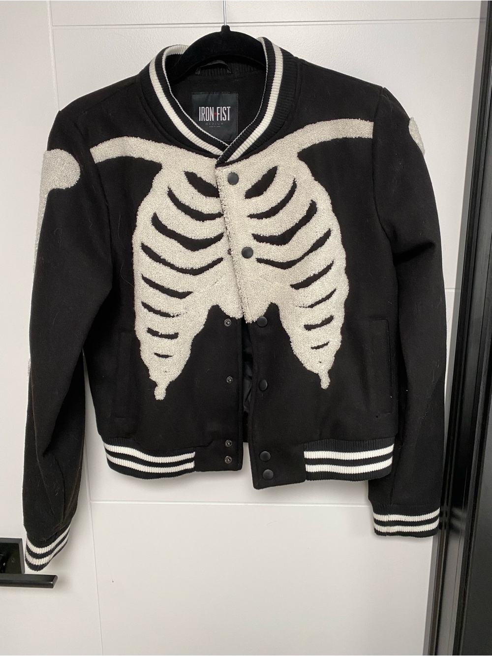 Iron Fist Black and White Skeleton Bomber Jacket
